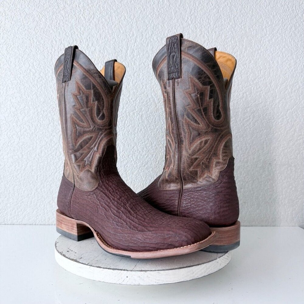 Rod Patrick Mens Square Toe Western Cowboy Boots Brown Sharkskin Leather 8B NEW